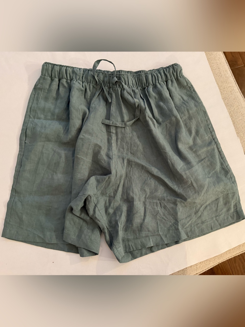 Mutuo Elastic Waist 100 💯 Linen Shorts in Sage Green BNWT retail 124